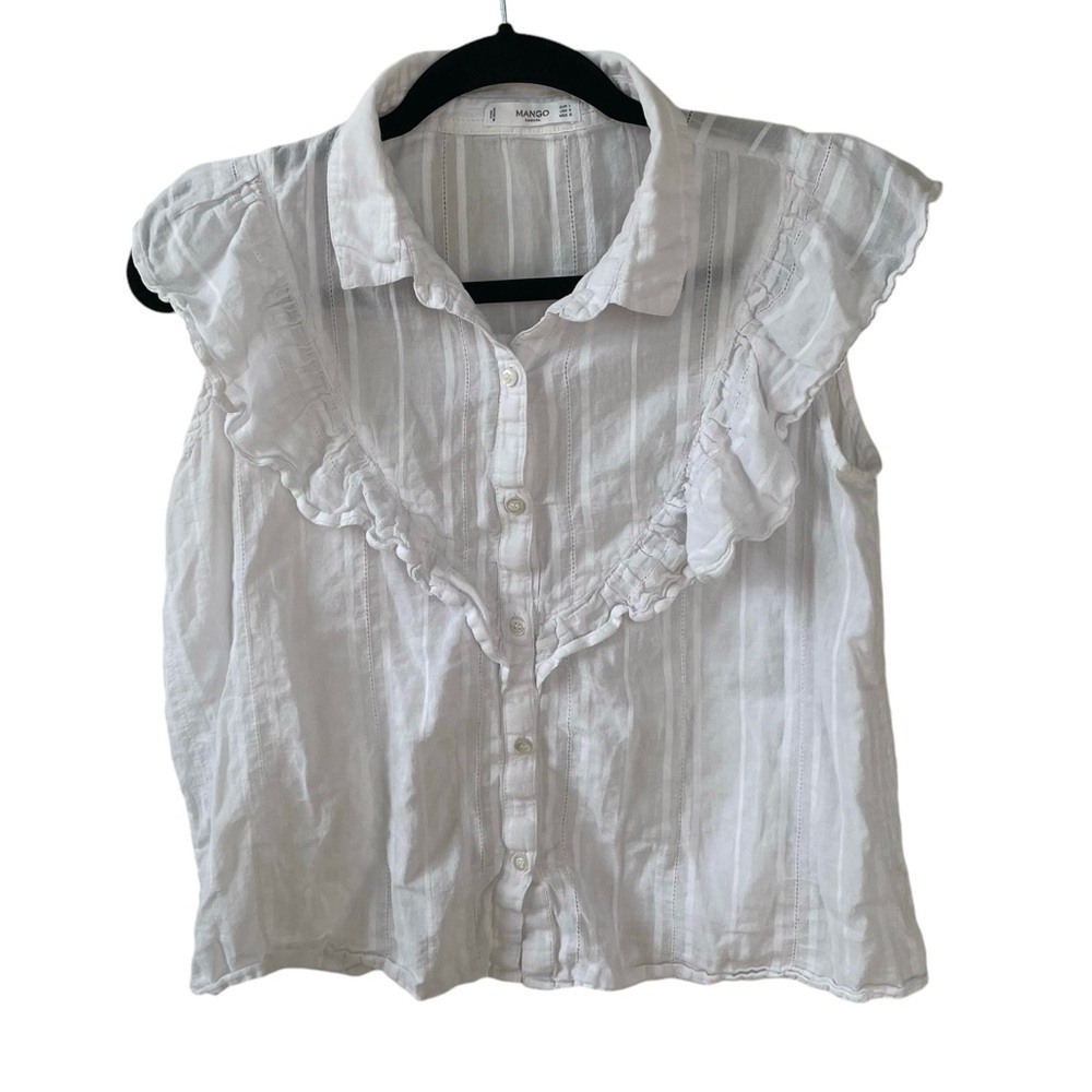 MANGO White Cotton Sleeveless Button Front Cropped Blouse Large